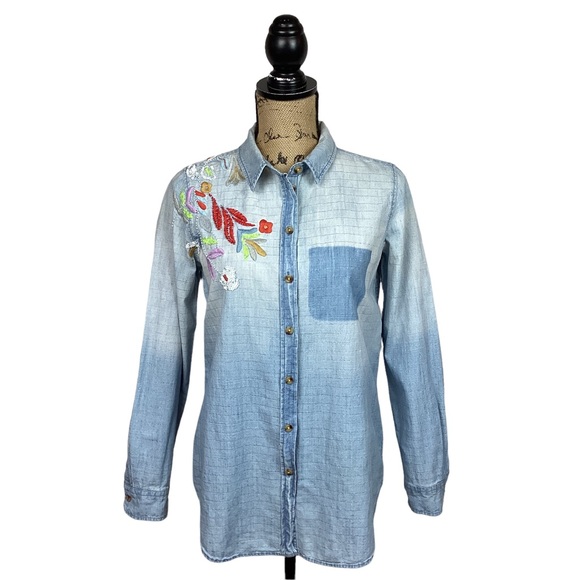 Anthro Maeve Boise Embroidered Chambray Shirt - Picture 2 of 11
